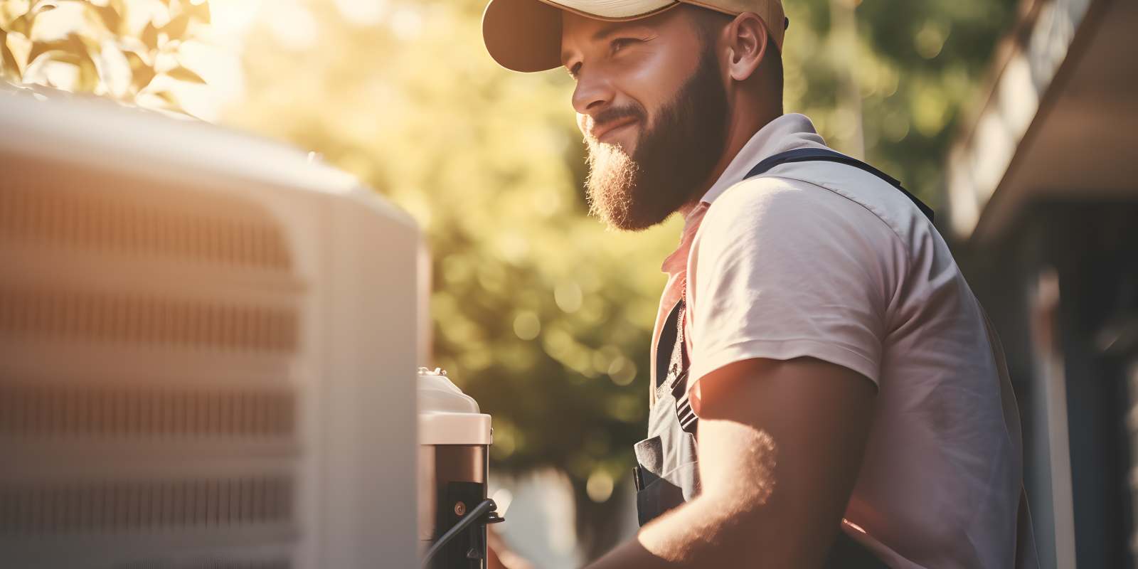 Contractor conducting maintenance on a geothermal heat pump