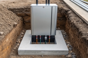 Geothermal Heat Pump Unit Mounted on A Concrete Slab for Installation
