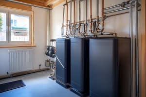 Modern Geothermal Heat Pump Installated for Cool and Hot Water