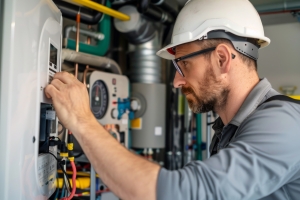 Technician Servicing Geothermal Heat Pump System