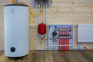 System Boiler Installed on Wooden Wall in Home