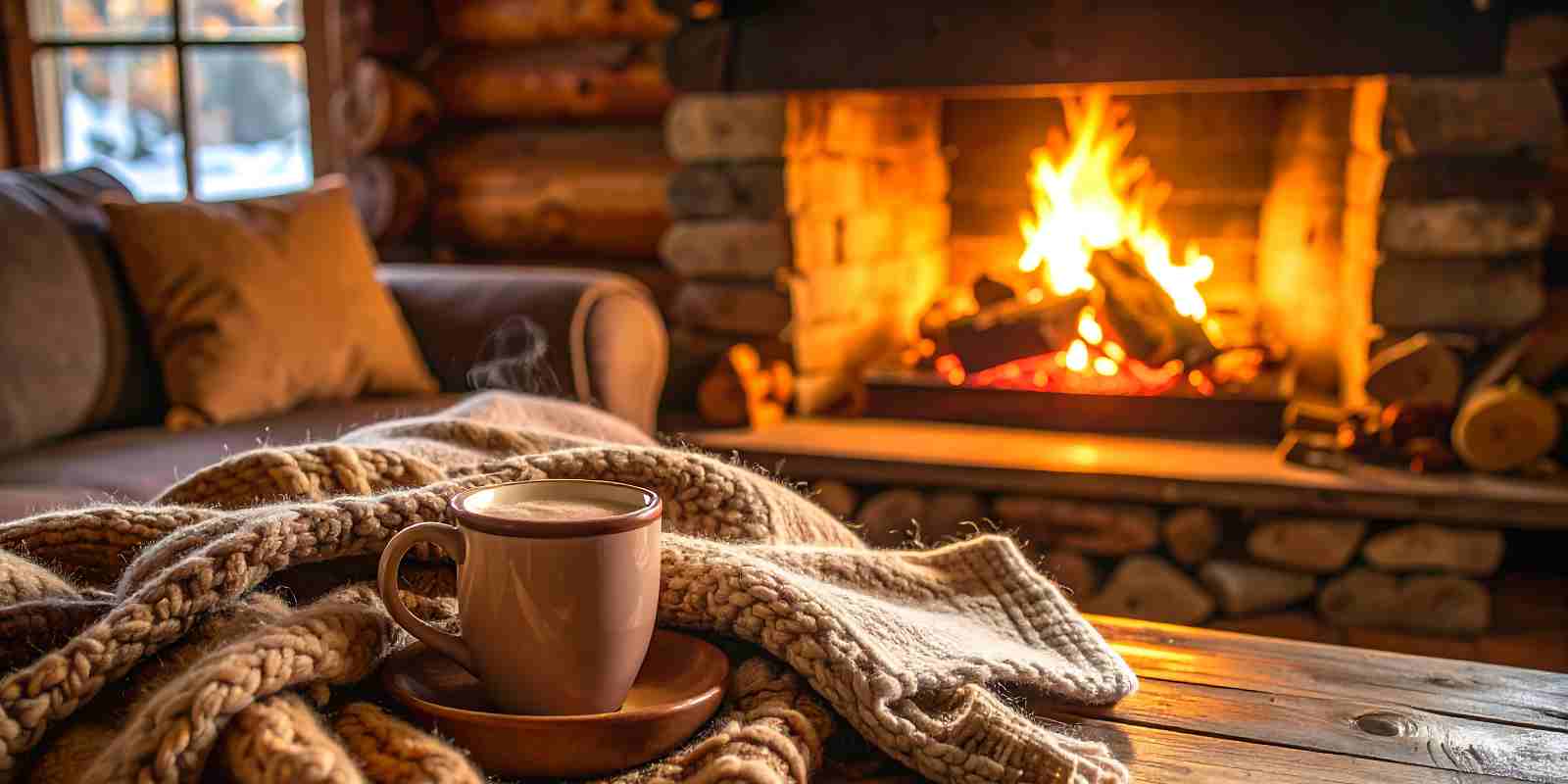 Cozy Living Room with Warm Fire for Heating Comfort in Winter