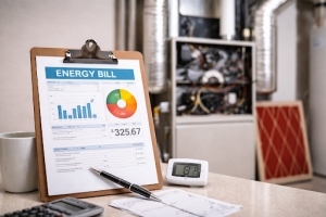 Energy Bill Displayed on Clipboard on A Table