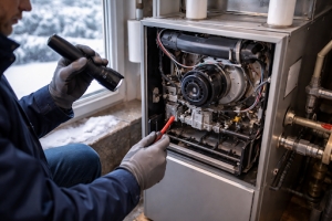 HVAC Engineer Checking Heating System Issues