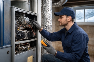 Technician Repairing Home HVAC System