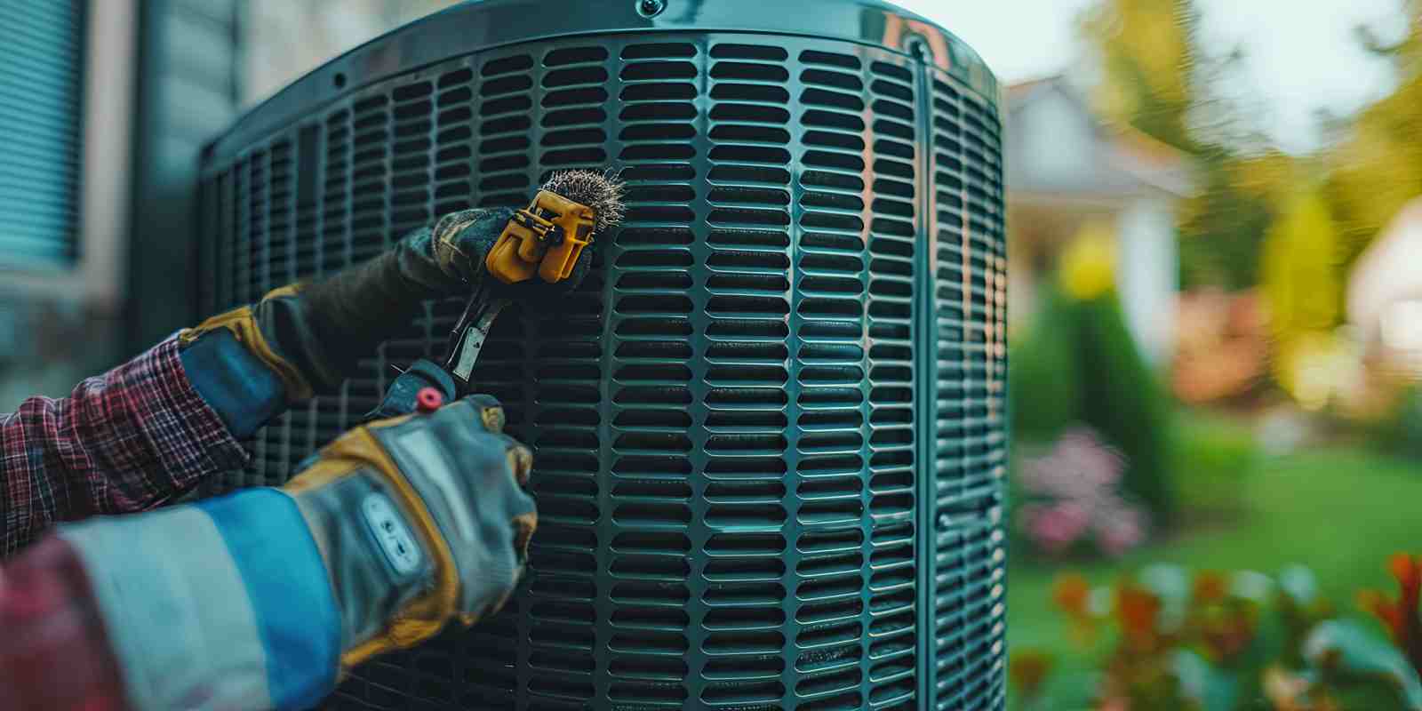 Technician Cleaning AC Unit Outdoors in Spring Season