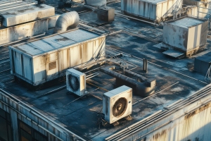 Old Outdated HVAC System Installed on Commercial Building Rooftop