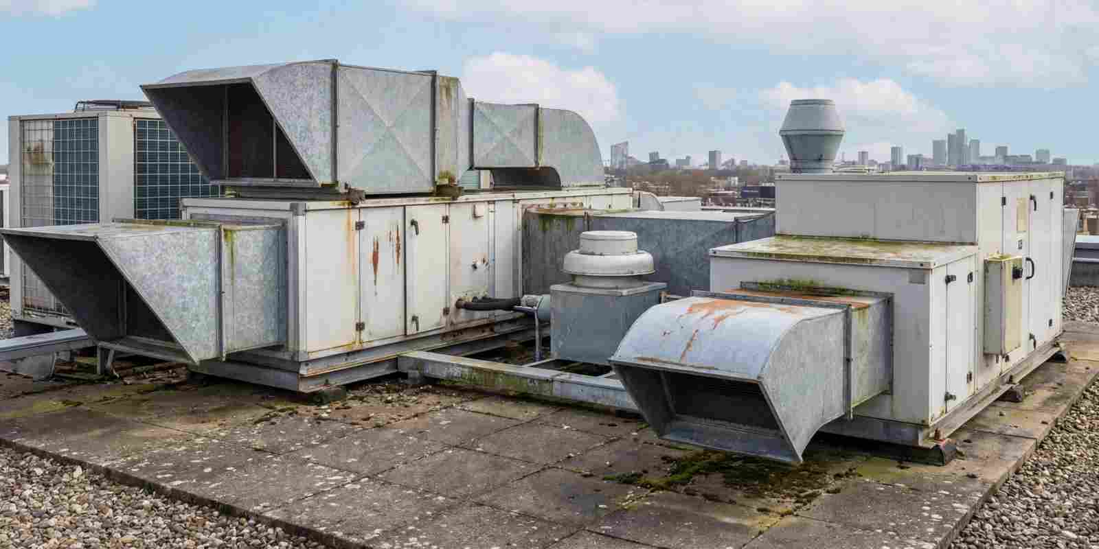 Outdated Commercial HVAC System on A Building Rooftop