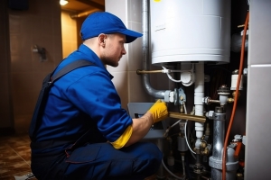 Professional Plumber Checking and Repairing A Water Heater