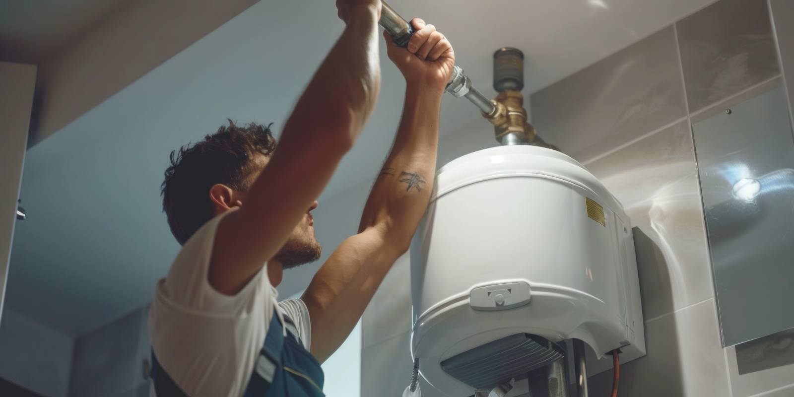 Technician Opening Old Water Heater for Replacement