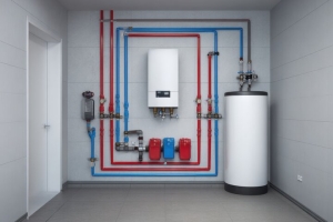 High Efficiency Water Heater System Installed with Pipes