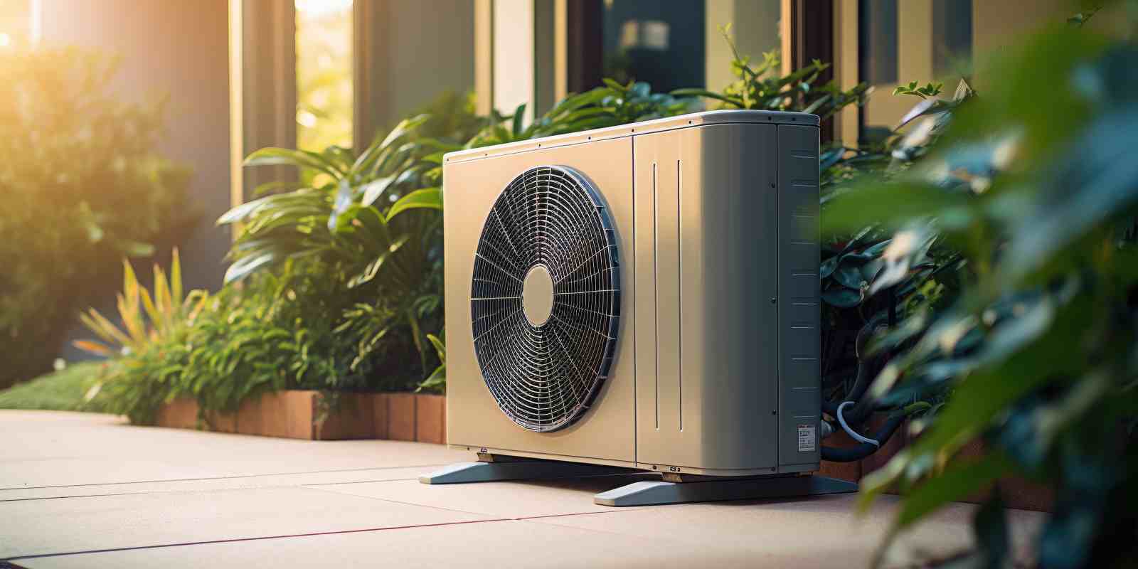 Compact Size Outdoor Heat Pump Installed in Residential Building