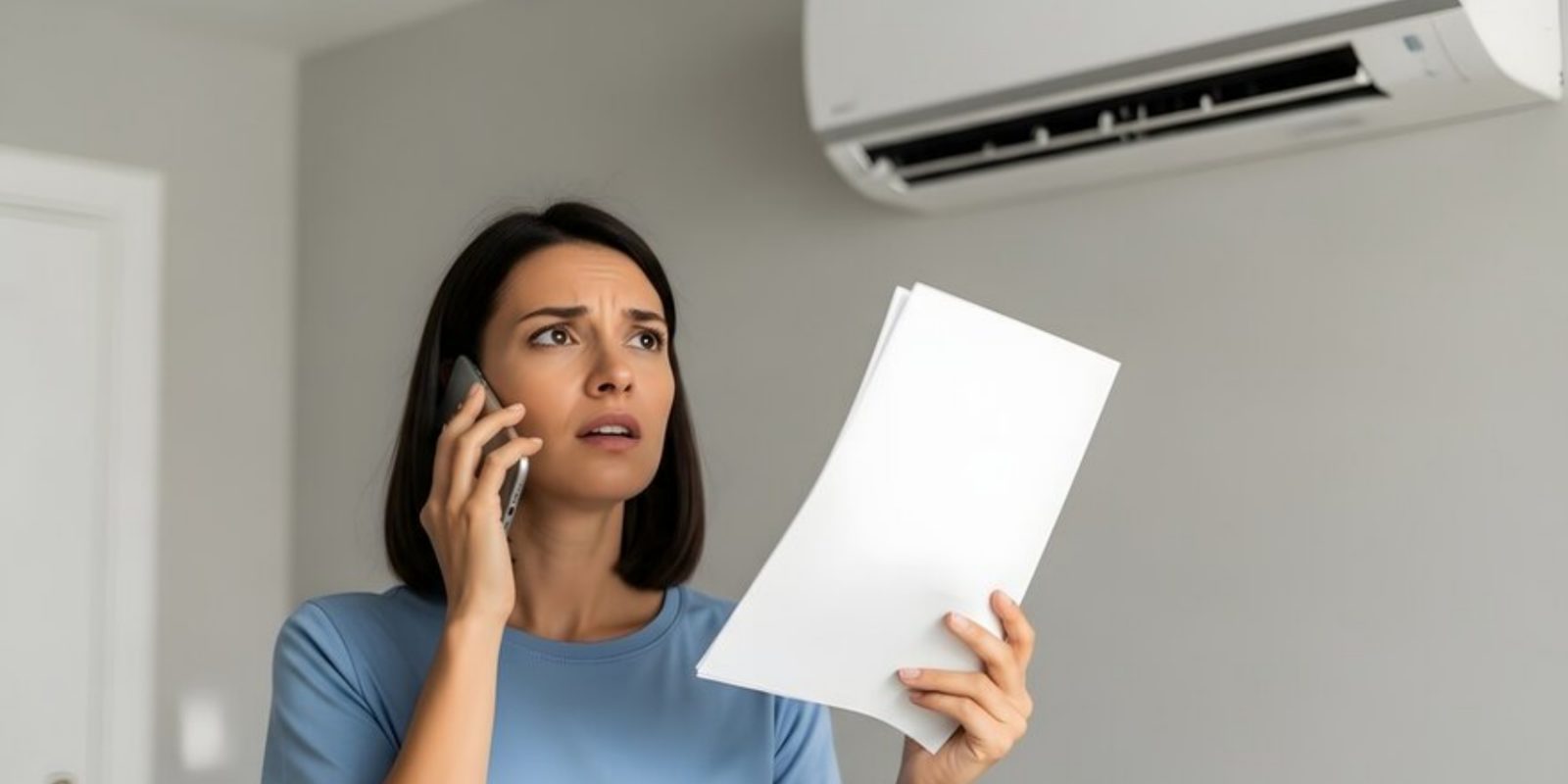 Frustrated Woman Calling for Repair Service After Her AC Stopped Working